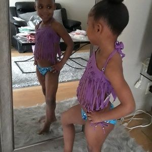 Purple tassel two piece bathing suit